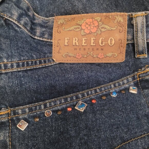 VINTAGE Freego Western High Waist Mom Jeans 31 - 11/12 - 80's 90's Gems Studded - Picture 2 of 5